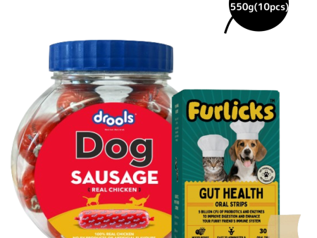 Furlicks Gut Health Supplement and Drools Real Chicken Sausage Treats Combo for Dogs Discount