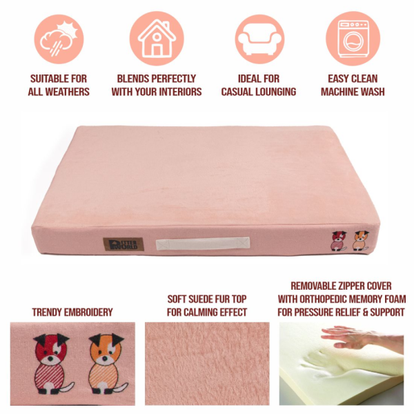 Petter World Micro Fur Orthopedic Mattress Bed with Memory Foam Base for Dogs (Peach Pearl) Fashion