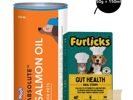 Furlicks Gut Health Supplement and Drools Absolute Salmon Oil Syrup Supplement Combo for Dogs Online Hot Sale