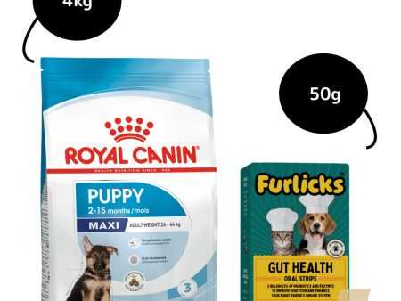 Royal Canin Maxi Puppy Dry Food and Furlicks Gut Health Supplement Combo for Dogs Online Hot Sale