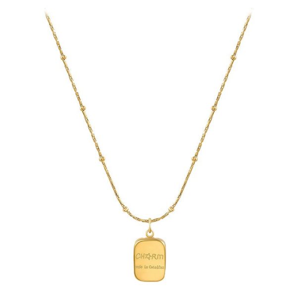 Wholesale Titanium Steel Gold Brick Letter Square Bead Necklace Clavicle Chain For Cheap