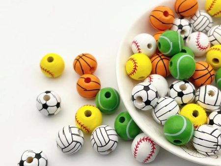 Wholesale Ball Series Printed Wooden Beads Online Sale