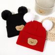 Wholesale Children s Fur Ball Knitted Hat Bear Embroidered Warm Woolen Hat Discount