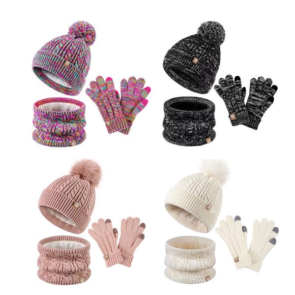 Wholesale Fur Ball Hat Scarf Gloves Winter Children s Fleece Warm Knitted Suit For Sale