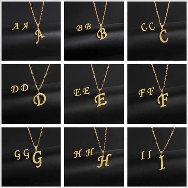 Wholesale Stainless Steel 26 Letter Necklace Earrings Two Piece Set Fashion