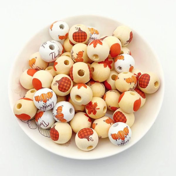 Wholesale 10pcs Autumn Thanksgiving Wooden Beads Online Hot Sale