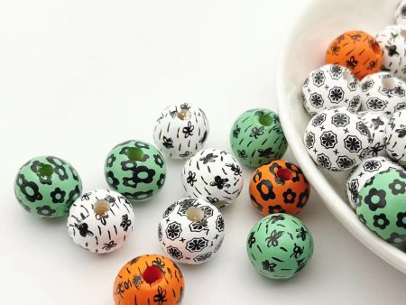 Wholesale 10pcs Flower Printed Wooden Beads Fashion