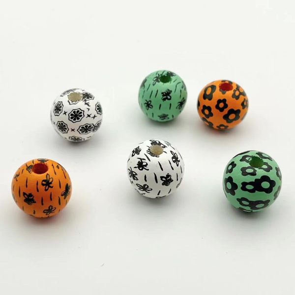 Wholesale 10pcs Flower Printed Wooden Beads Fashion