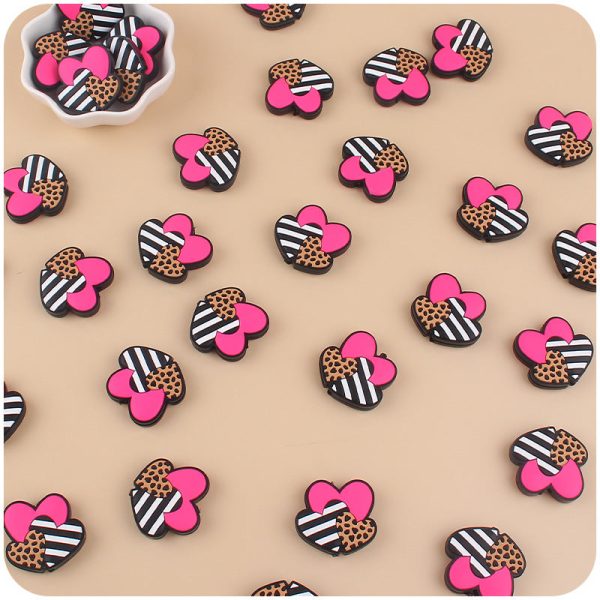 Wholesale Valentine s Day Three Color Love Leopard Pattern Silicone Focal Beads For Cheap