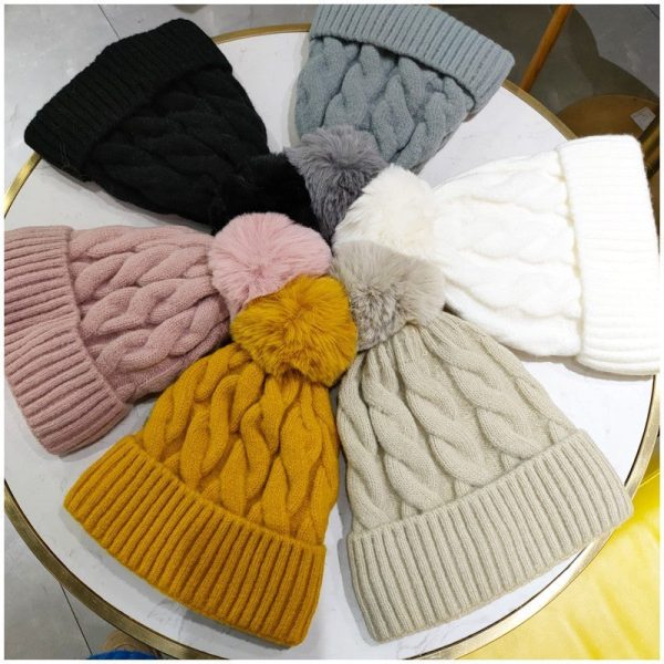 Wholesale Woolen Hat Cashmere Twist Elastic Warm Knitted Hat Discount