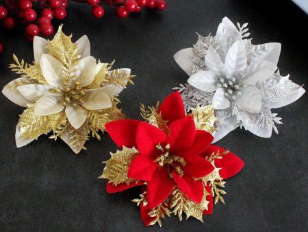 Wholesale of Gold, Silver, and Red Three-layer Plastic Christmas Decorative Flowers Supply