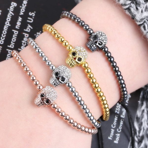 Wholesale Braided Zircon 4mm Copper Beads Skull Men s Adjustable Bracelet Online now