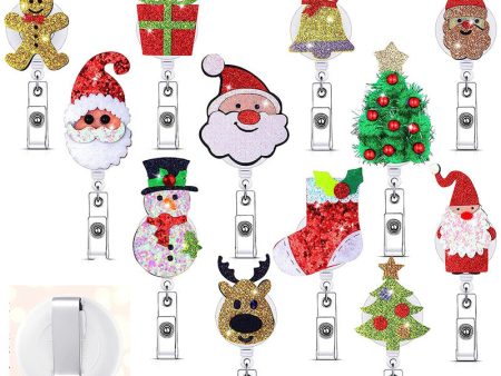 Wholesale 10PCS Christmas Glitter Felt Cloth Badge Scroll Retractable Keychain Online Hot Sale