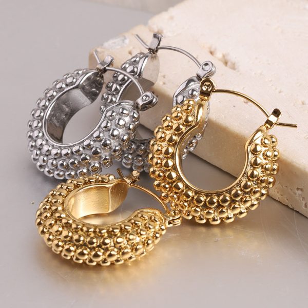 Wholesale Vintage Minimalist Pastry Bitter Gourd Shaped Titanium Steel Earrings For Discount