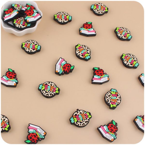 Wholesale Cartoon Books Apples Teachers Silicone Focal Beads Hot on Sale