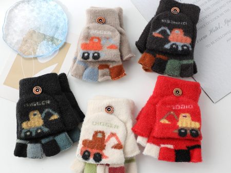 Wholesale Warm Flip Half Finger Knitted Cartoon Children s Imitation Cashmere Gloves Online Hot Sale