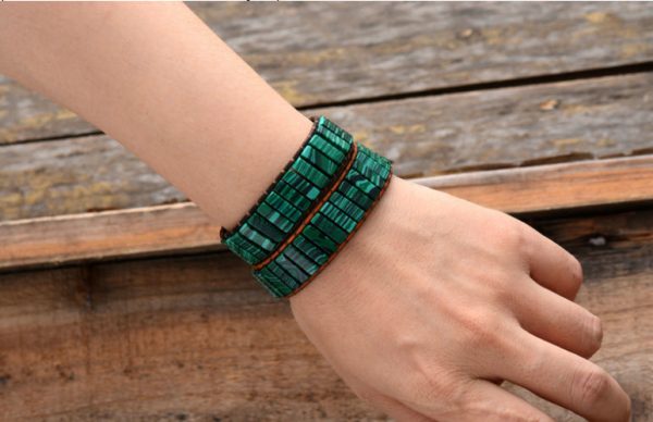 Wholesale Natural Stone Square Tube 4*13MM Leather Beaded Bracelet For Sale