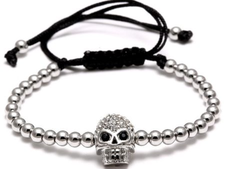 Wholesale Braided Zircon 4mm Copper Beads Skull Men s Adjustable Bracelet Online now