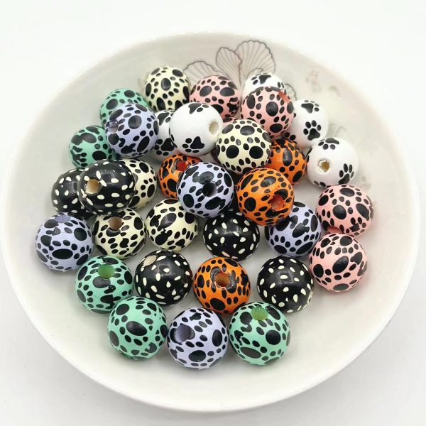 Wholesale 50PCS PACK Bear Paw Cat Paw Printed Wooden Beads For Discount