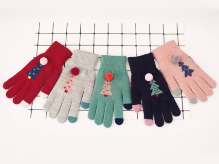 Wholesale Imitation Cashmere Christmas Tree Double-layer Thickened Warm Split Finger Gloves Fashion