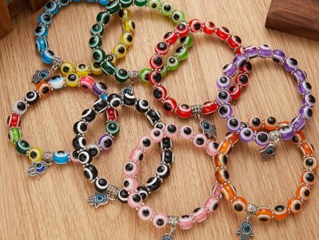 Wholesale Palm Hollow Devil Eyes Beaded Elastic Bracelet Hot on Sale