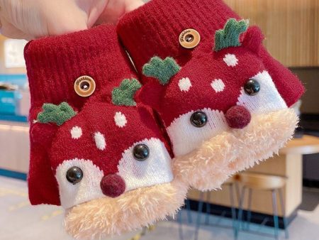 Wholesale Children s Winter Plush and Thick Flip Half Finger Knitted Cartoon Imitation Cashmere Gloves For Sale