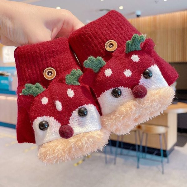 Wholesale Children s Winter Plush and Thick Flip Half Finger Knitted Cartoon Imitation Cashmere Gloves For Sale