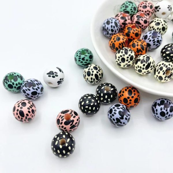 Wholesale 50PCS PACK Bear Paw Cat Paw Printed Wooden Beads For Discount