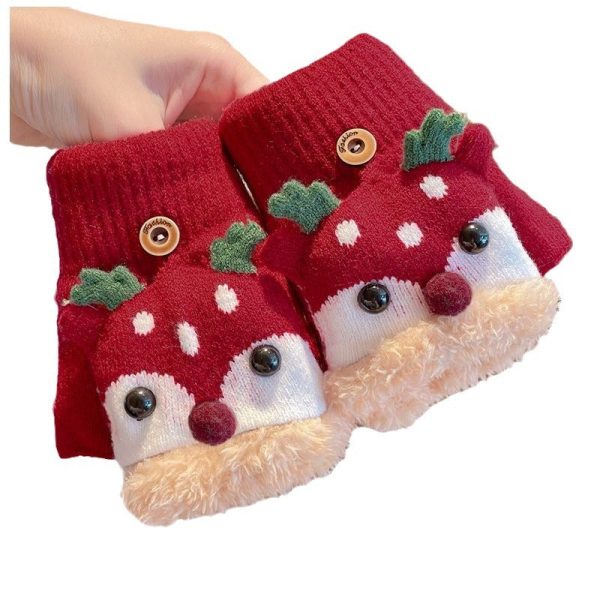 Wholesale Children s Winter Plush and Thick Flip Half Finger Knitted Cartoon Imitation Cashmere Gloves For Sale