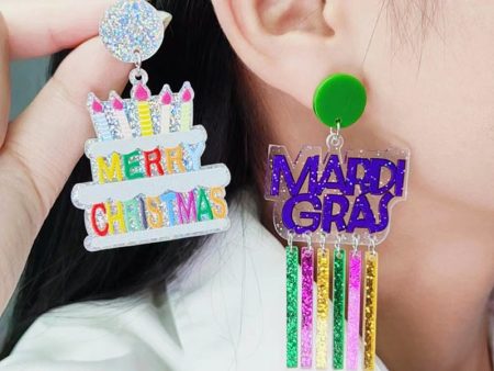 Wholesale Christmas Cake Christmas Tree Acrylic Earrings For Discount