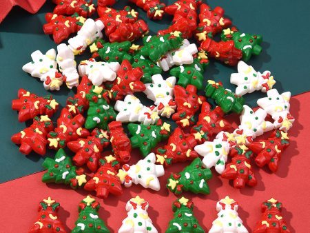 Wholesale 10pcs Double-sided Drip Oil Christmas Tree Acrylic Bead Beads Online now