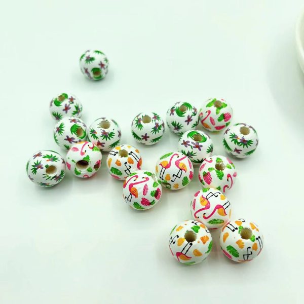 Wholesale of 50PCS PACK Printed Wooden Beads Discount