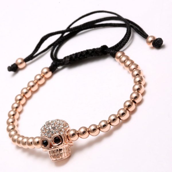 Wholesale Braided Zircon 4mm Copper Beads Skull Men s Adjustable Bracelet Online now