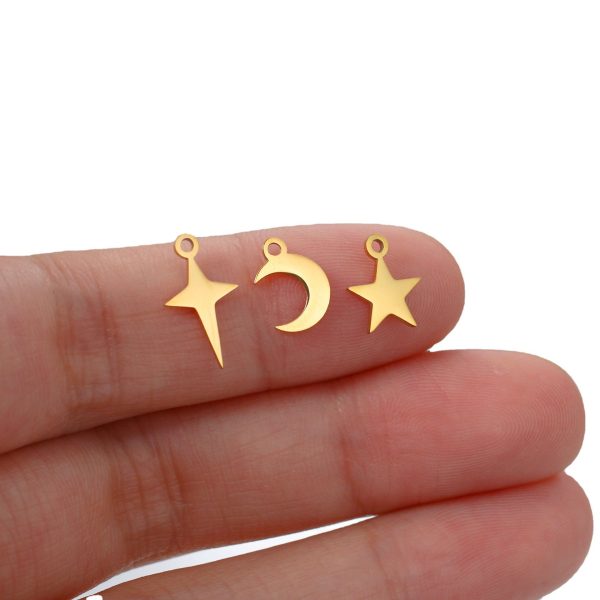 Wholesale Mirror Polished Stainless Steel Star Moon DIY Bracelet Necklace Pendant Supply