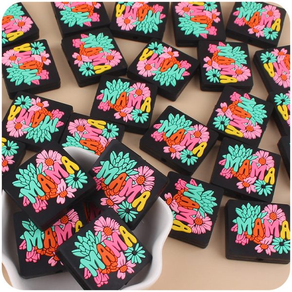 Wholesale MAMA Flower Silicone Focal Beads on Sale