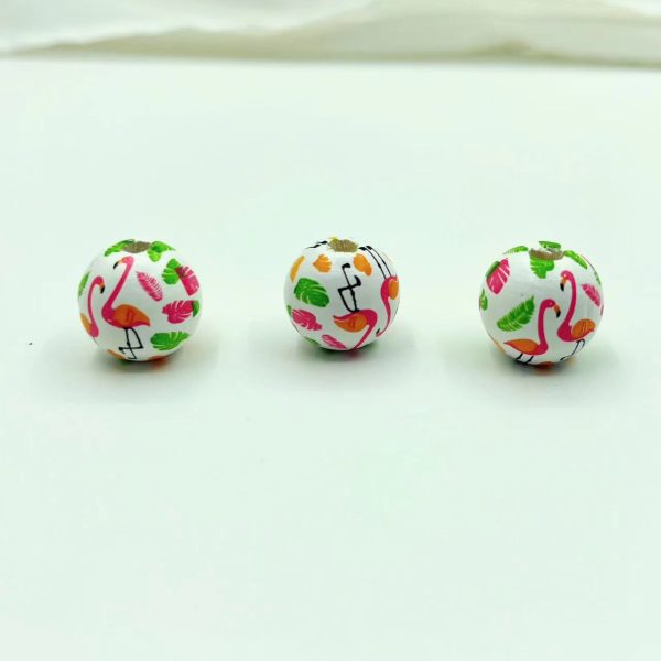 Wholesale of 50PCS PACK Printed Wooden Beads Discount