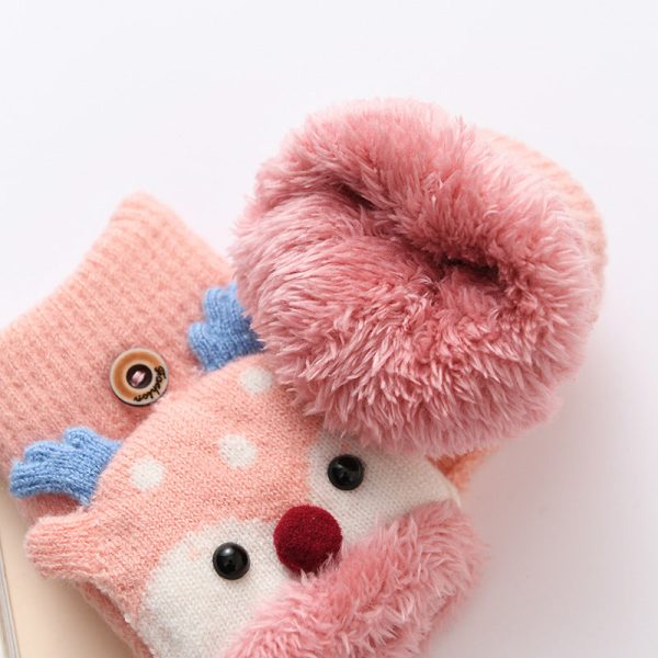 Wholesale Children s Winter Plush and Thick Flip Half Finger Knitted Cartoon Imitation Cashmere Gloves For Sale