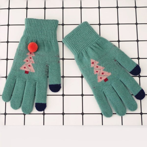 Wholesale Imitation Cashmere Christmas Tree Double-layer Thickened Warm Split Finger Gloves Fashion