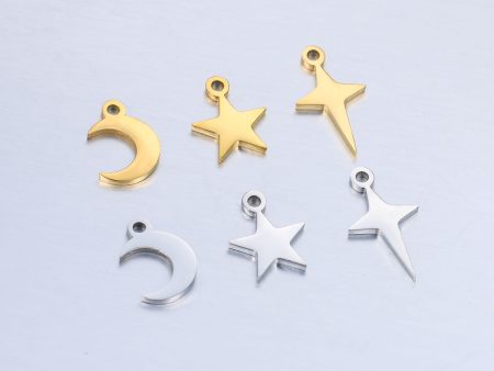 Wholesale Mirror Polished Stainless Steel Star Moon DIY Bracelet Necklace Pendant Supply