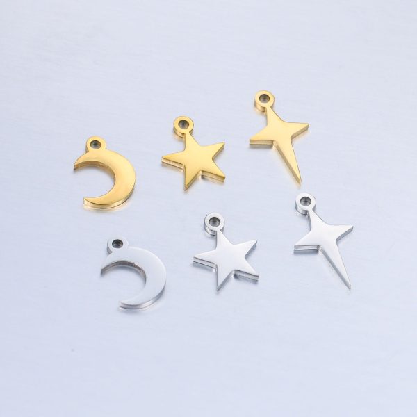 Wholesale Mirror Polished Stainless Steel Star Moon DIY Bracelet Necklace Pendant Supply