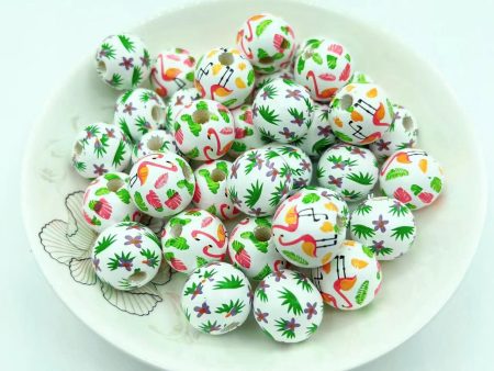 Wholesale of 50PCS PACK Printed Wooden Beads Discount