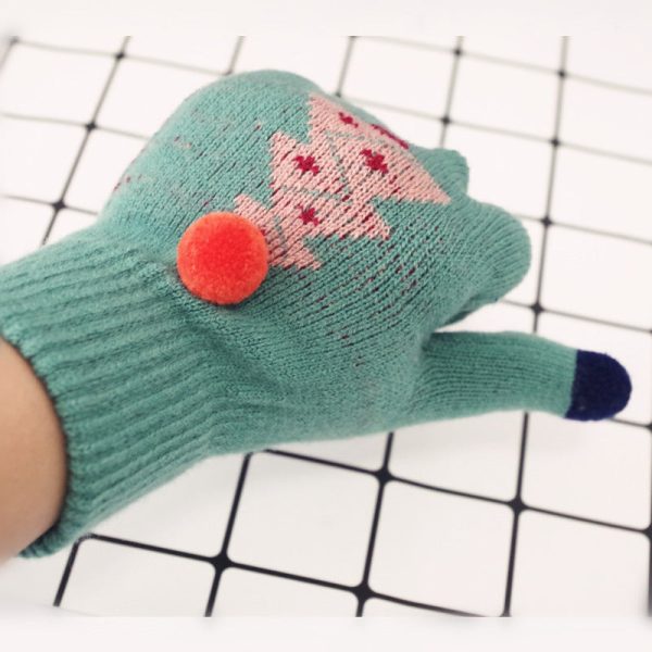 Wholesale Imitation Cashmere Christmas Tree Double-layer Thickened Warm Split Finger Gloves Fashion