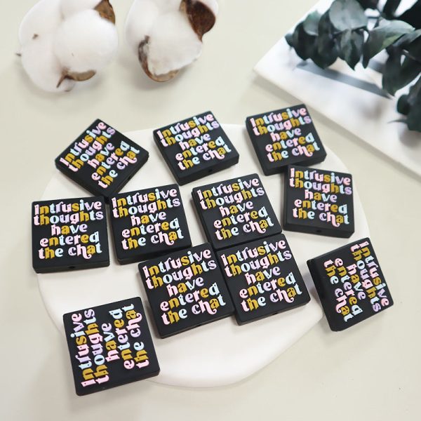 Wholesale of 3PCS Black Letter Silicone Printed Beads For Cheap