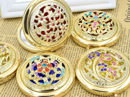 Wholesale Vintage Copper Hollow Double-sided Folding Portable Metal Makeup Mirrors Online