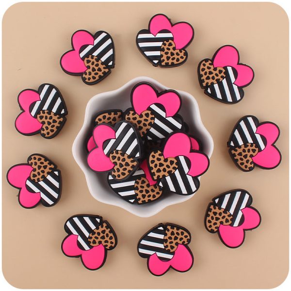 Wholesale Valentine s Day Three Color Love Leopard Pattern Silicone Focal Beads For Cheap