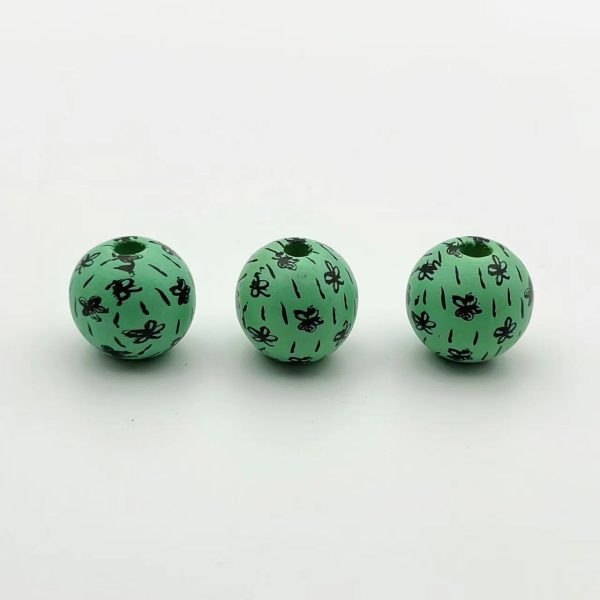 Wholesale 10pcs Flower Printed Wooden Beads Fashion