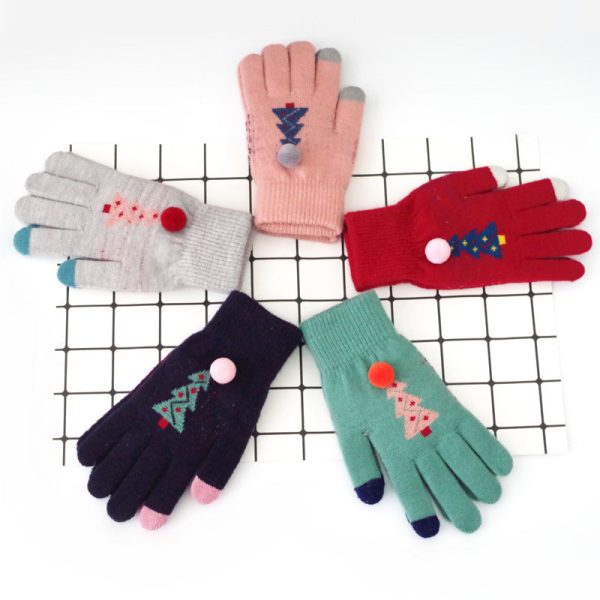 Wholesale Imitation Cashmere Christmas Tree Double-layer Thickened Warm Split Finger Gloves Fashion