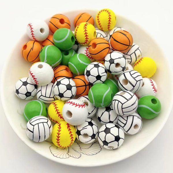 Wholesale Ball Series Printed Wooden Beads Online Sale