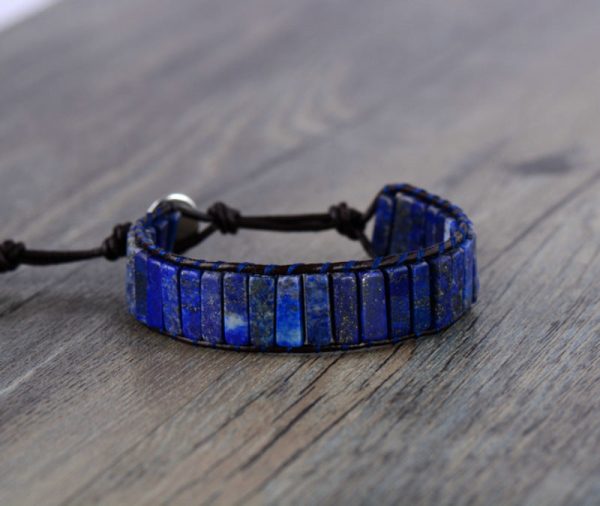 Wholesale Natural Stone Square Tube 4*13MM Leather Beaded Bracelet For Sale