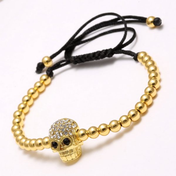 Wholesale Braided Zircon 4mm Copper Beads Skull Men s Adjustable Bracelet Online now